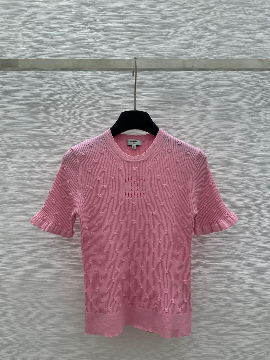 25 Early Spring New Style Solid Color Round Neck Hollow Knitted Short Sleeve