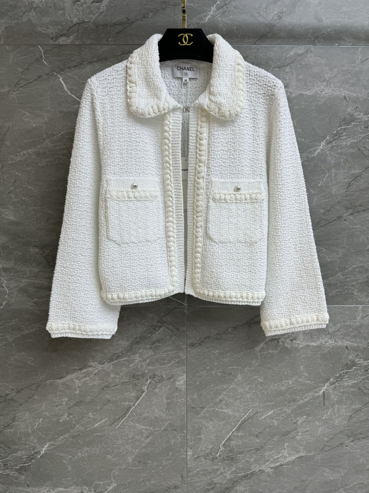2025 Spring and Summer New Pearl Doll Collar Cardigan