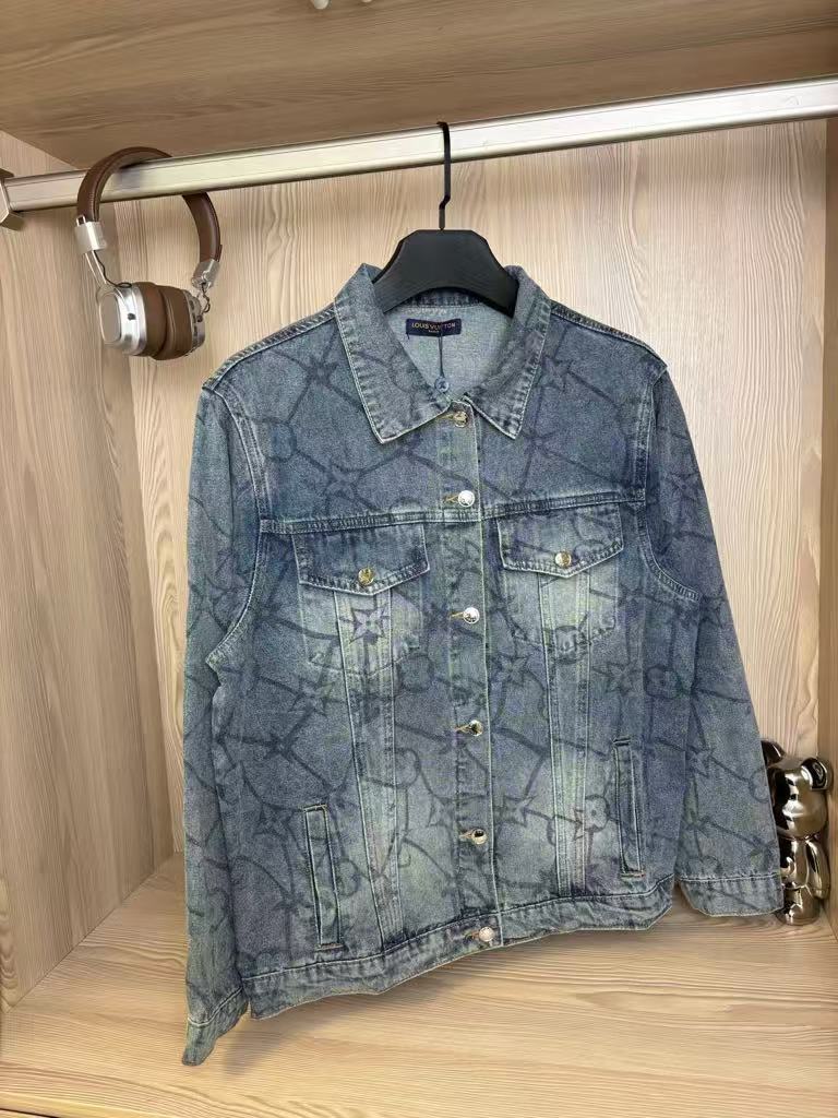 25 Heavy duty washed classic all over print embroidered jacquard denim jacket