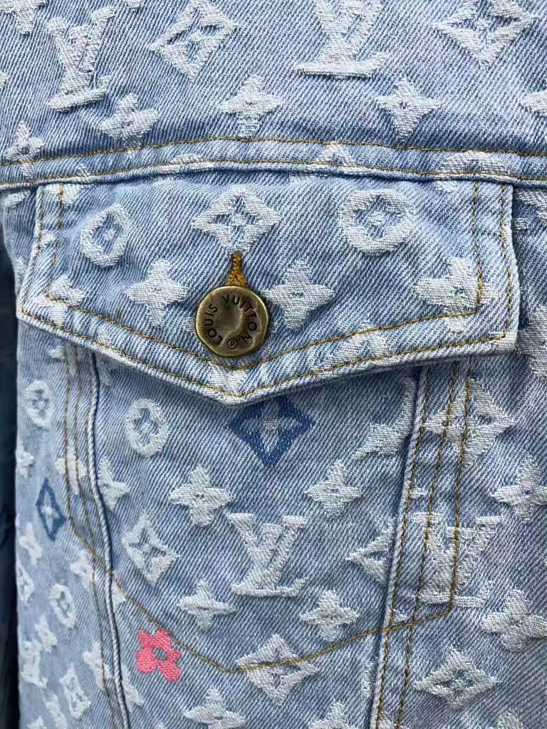 25 Fall and Winter Old Flower Full Print Denim Jacket Coat