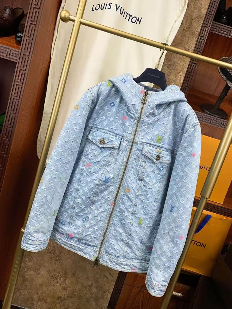 25 Fall and Winter Old Flower Full Print Denim Jacket Coat
