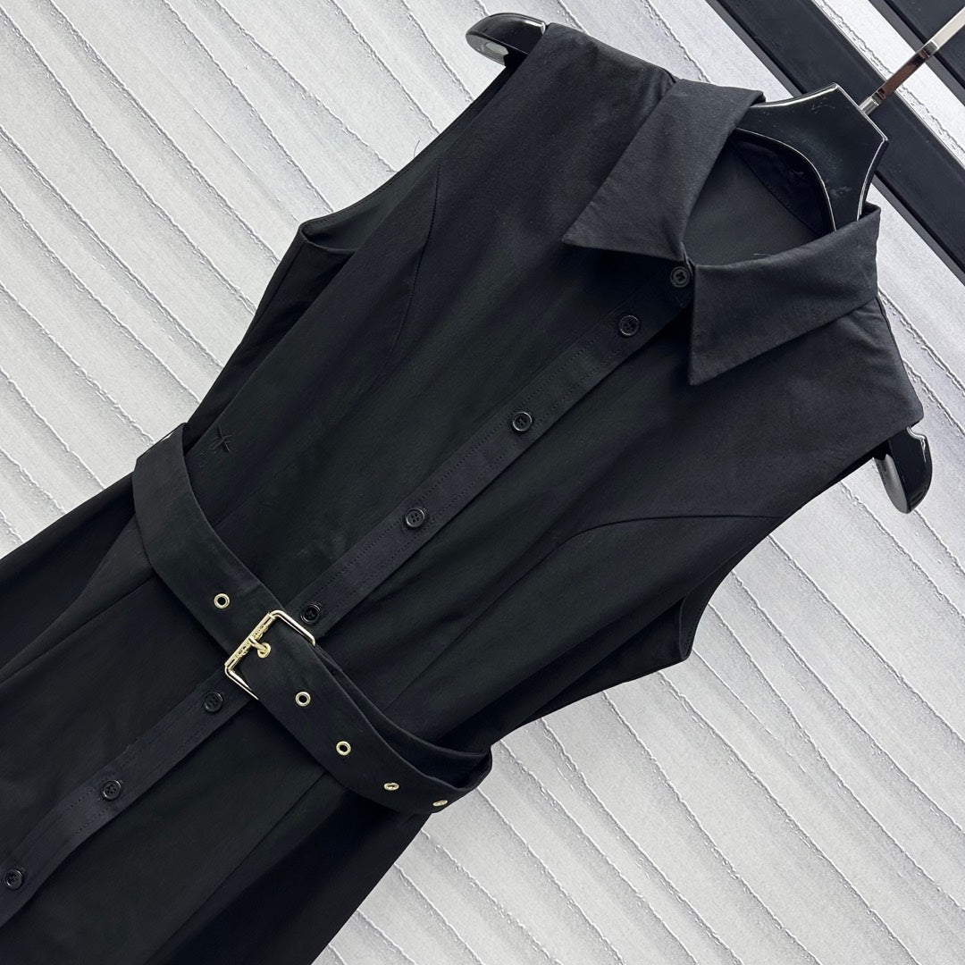 2025 New Arrivals Belt Sleeveless Shirt Dress