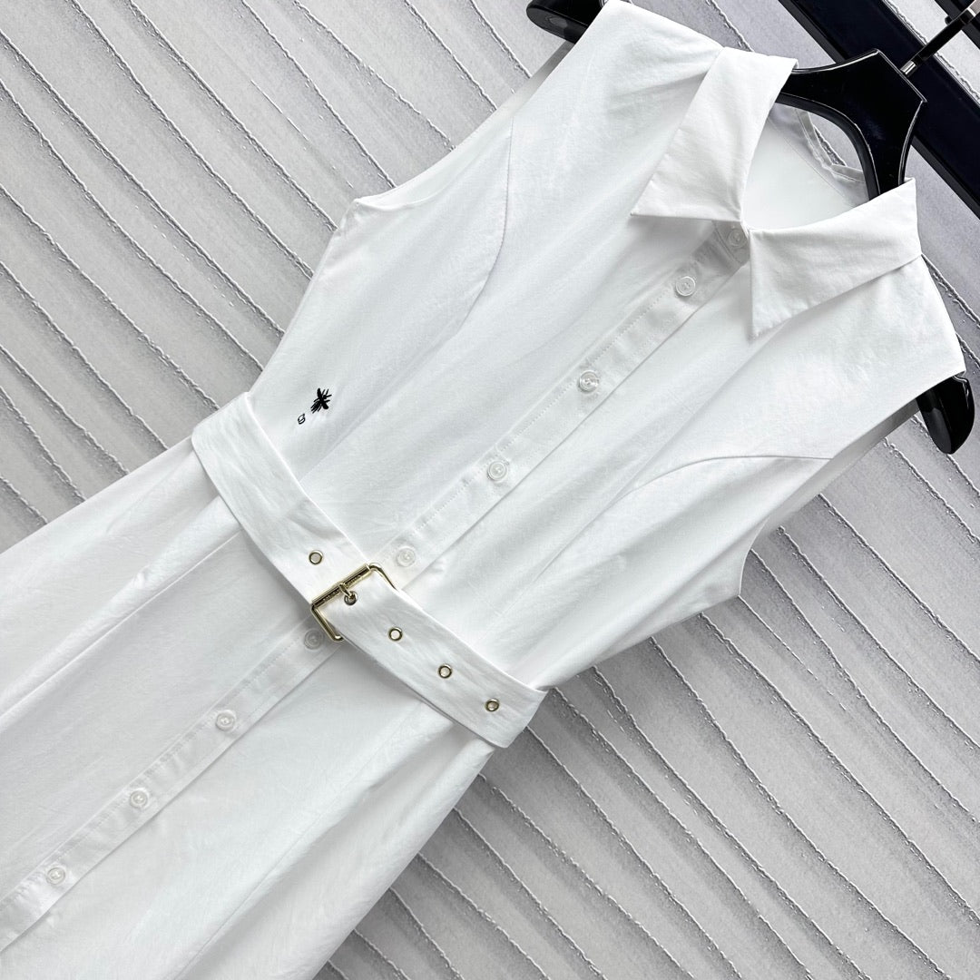 2025 New Arrivals Belt Sleeveless Shirt Dress