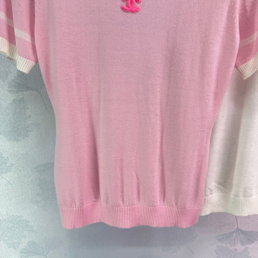 25 Round neck perspective knitted short sleeved shirt