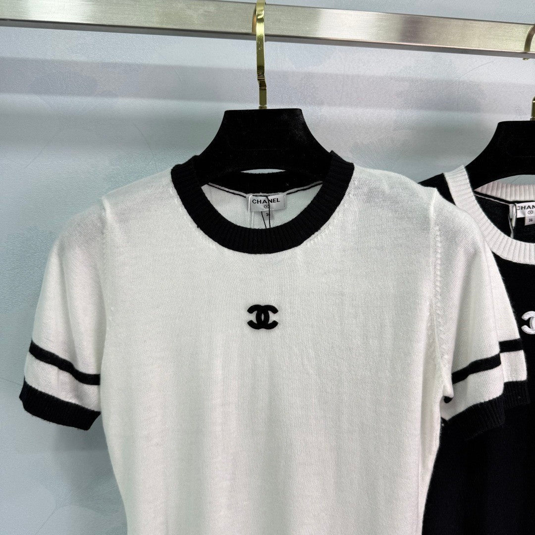 25 Round neck perspective knitted short sleeved shirt