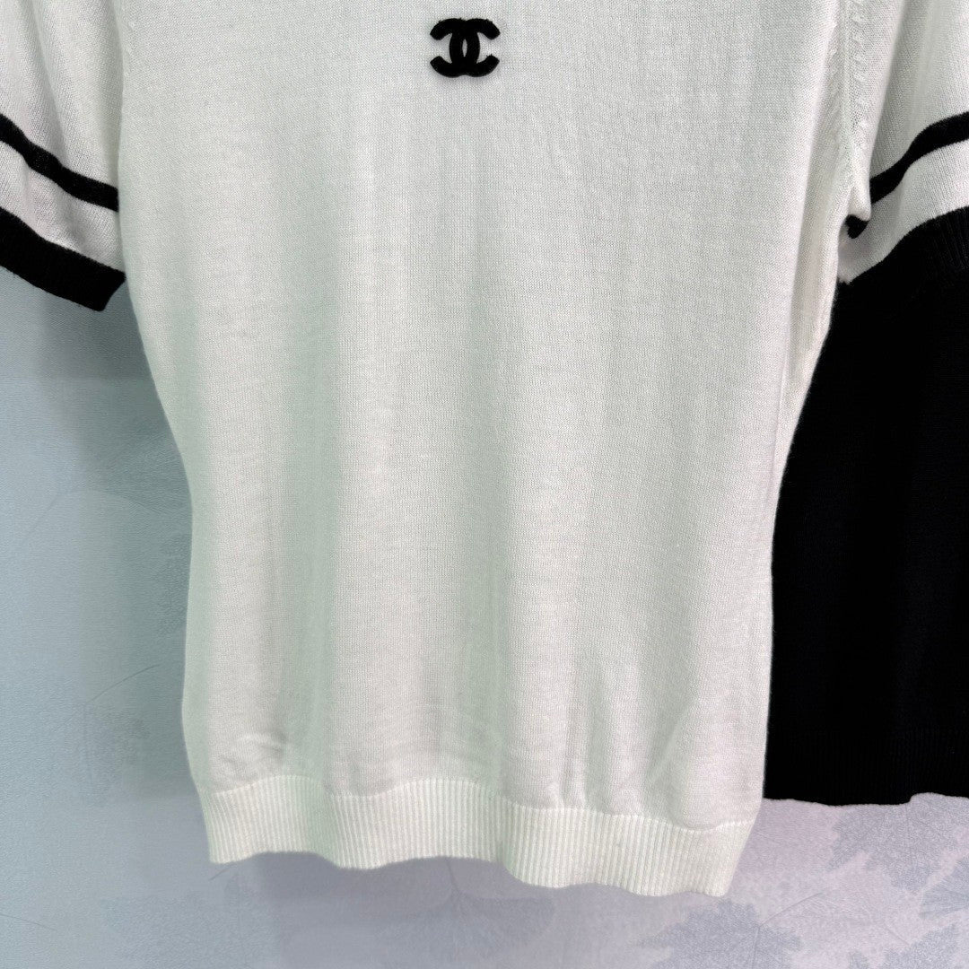 25 Round neck perspective knitted short sleeved shirt
