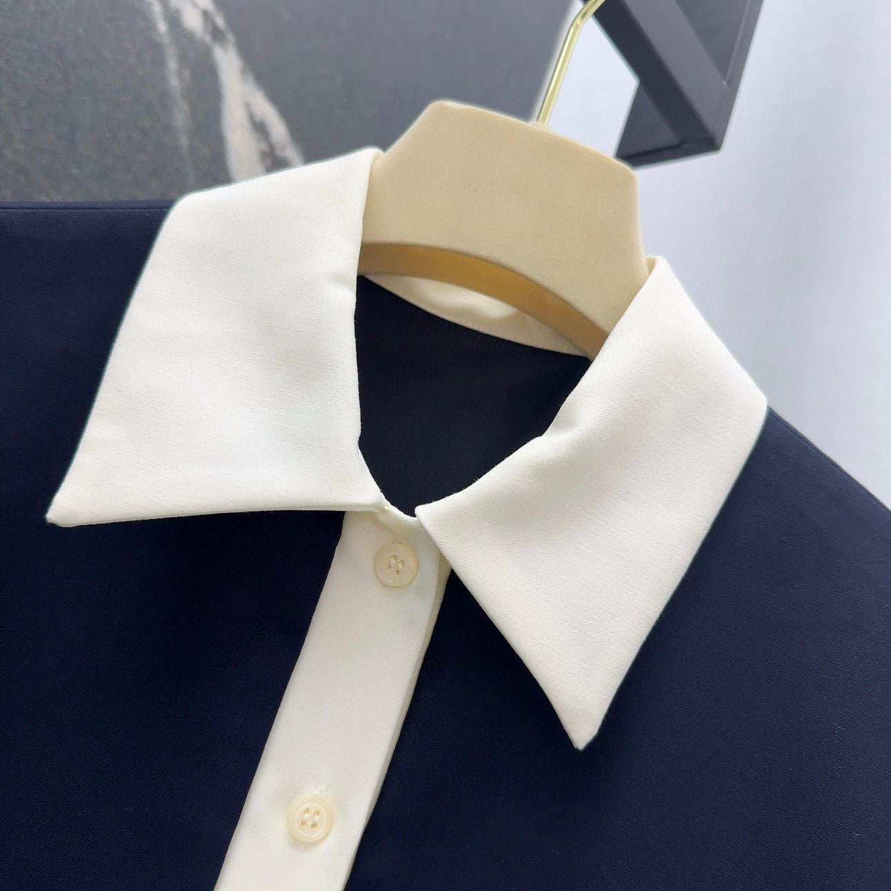 25SS Early Spring New Colorblock Lapel Pleated Polo Dress