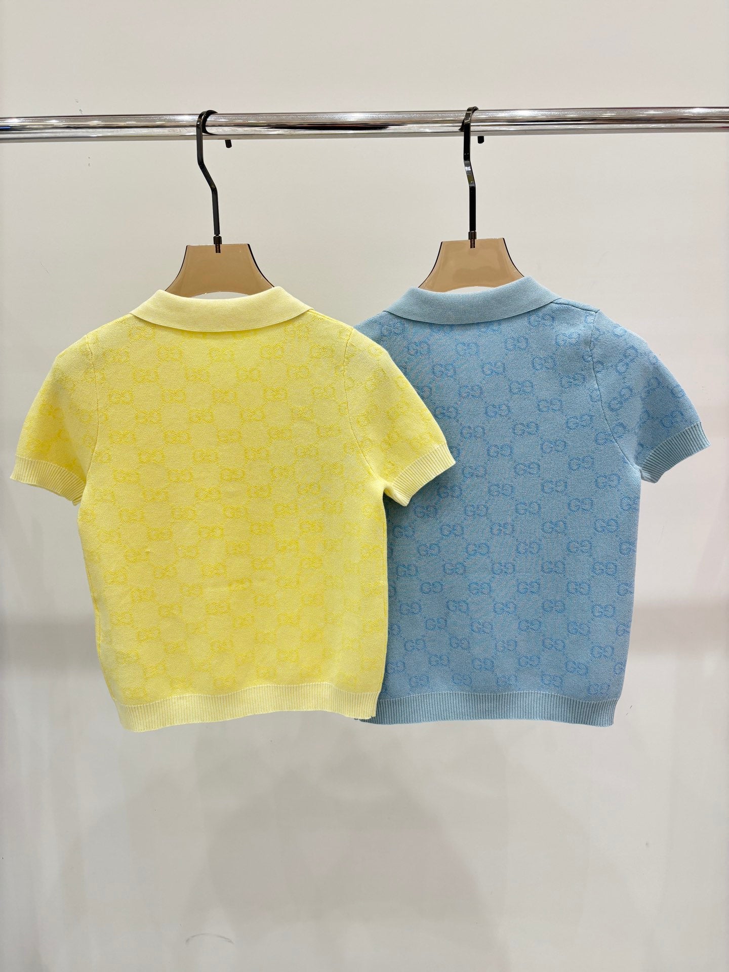 25 Early spring new lapel letter logo full print contrast color casual knitted short sleeves