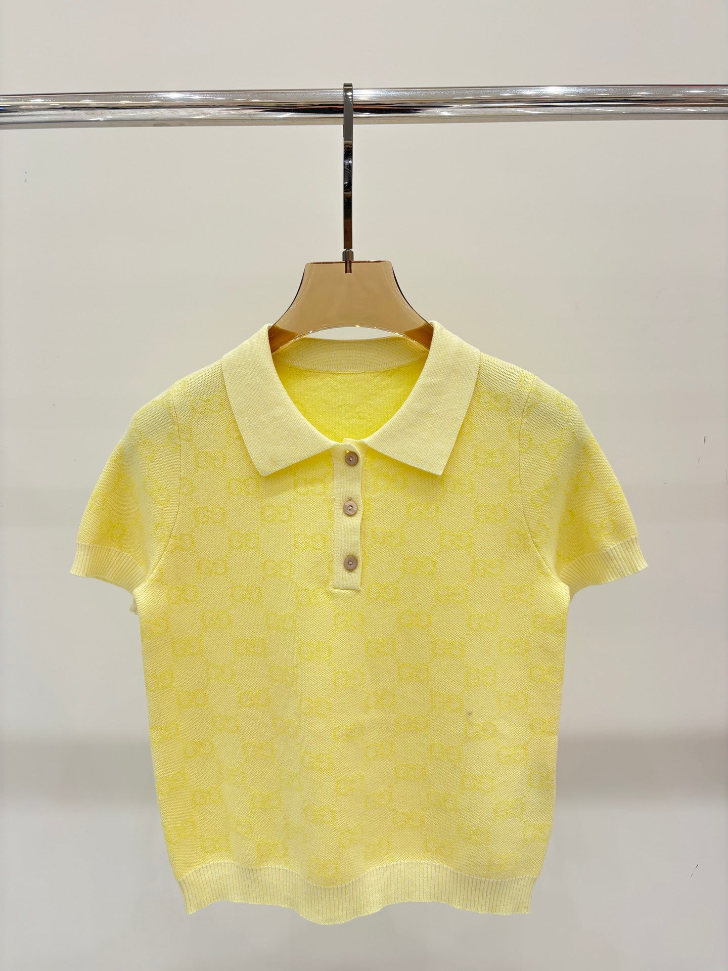 25 Early spring new lapel letter logo full print contrast color casual knitted short sleeves