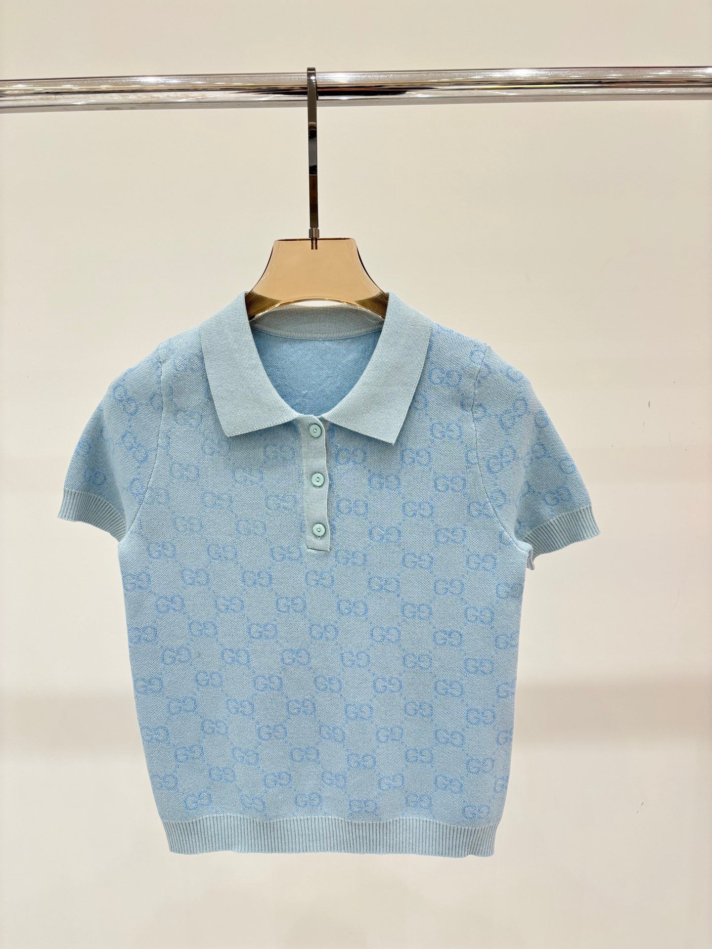 25 Early spring new lapel letter logo full print contrast color casual knitted short sleeves