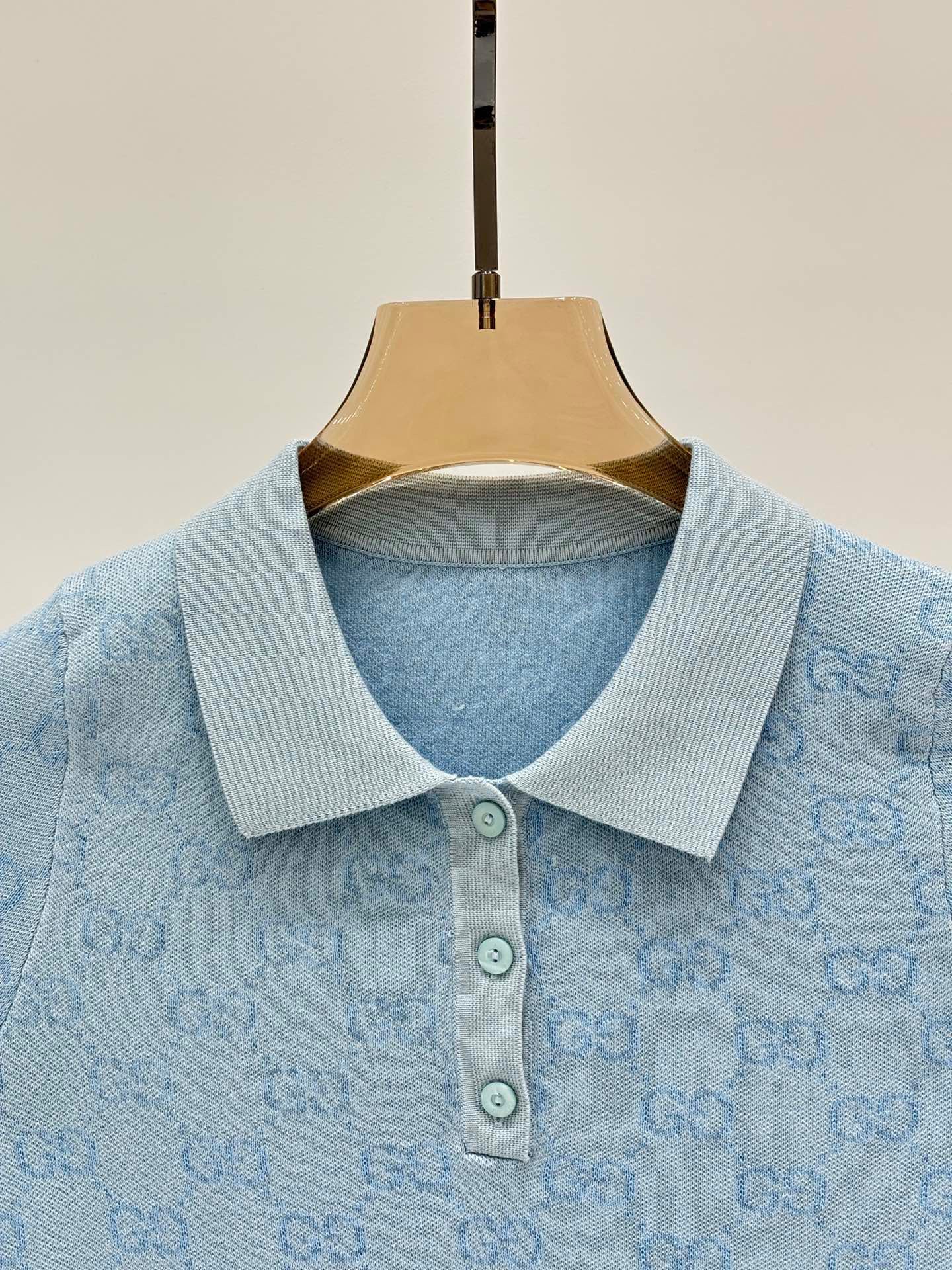 25 Early spring new lapel letter logo full print contrast color casual knitted short sleeves