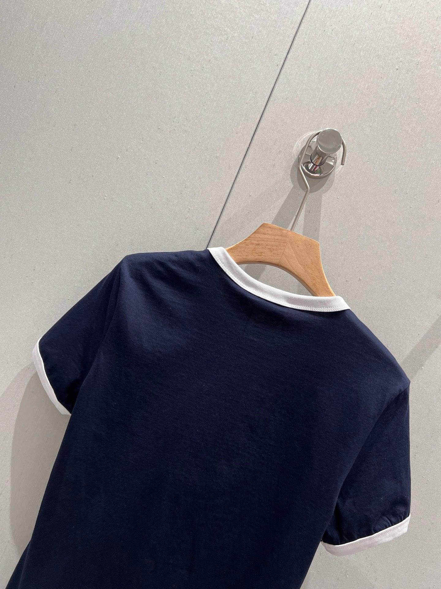 25Ss Spring and Summer New Style Spliced Threaded Round Neck Short Sleeve T-shirt