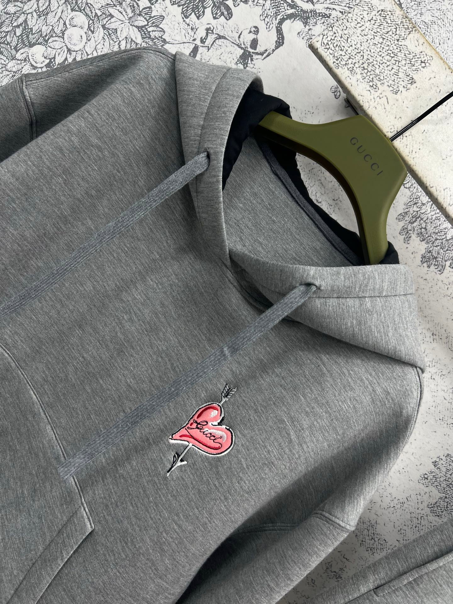 25 Spring and Summer New Love Embroidery Space Cotton Hooded Top Jacket + Elastic Waist Skirt