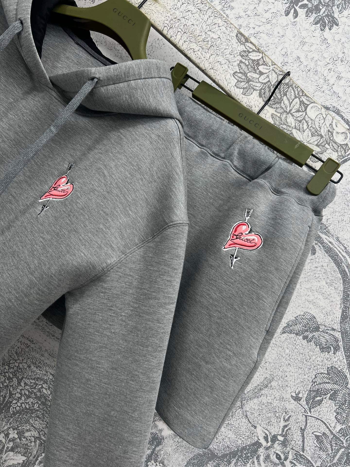 25 Spring and Summer New Love Embroidery Space Cotton Hooded Top Jacket + Elastic Waist Skirt