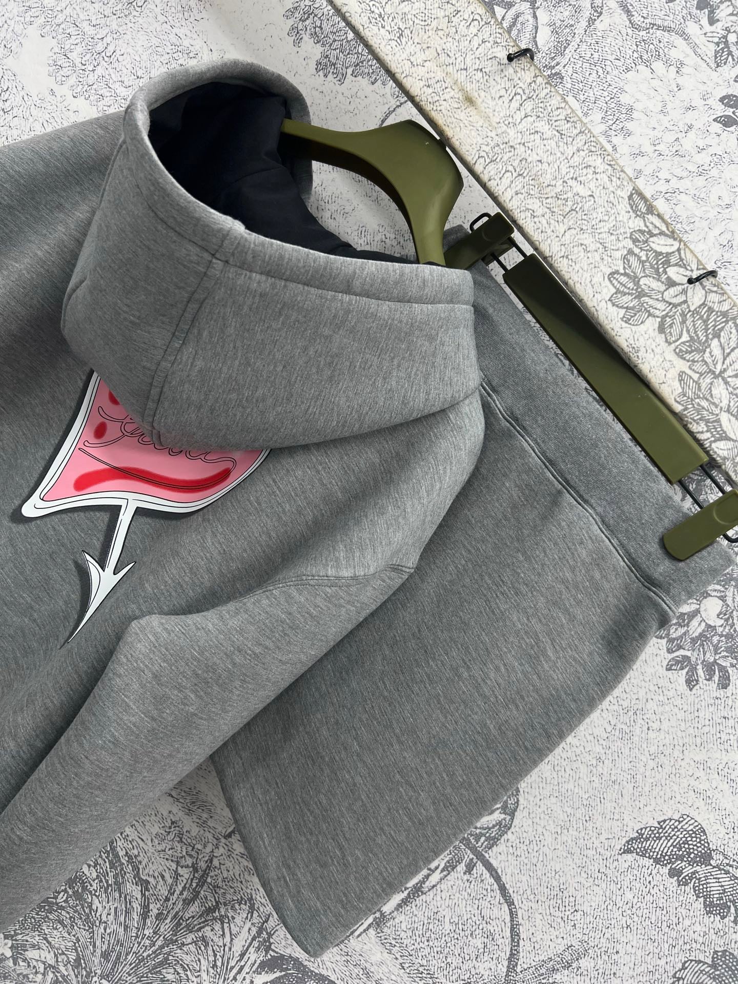 25 Spring and Summer New Love Embroidery Space Cotton Hooded Top Jacket + Elastic Waist Skirt