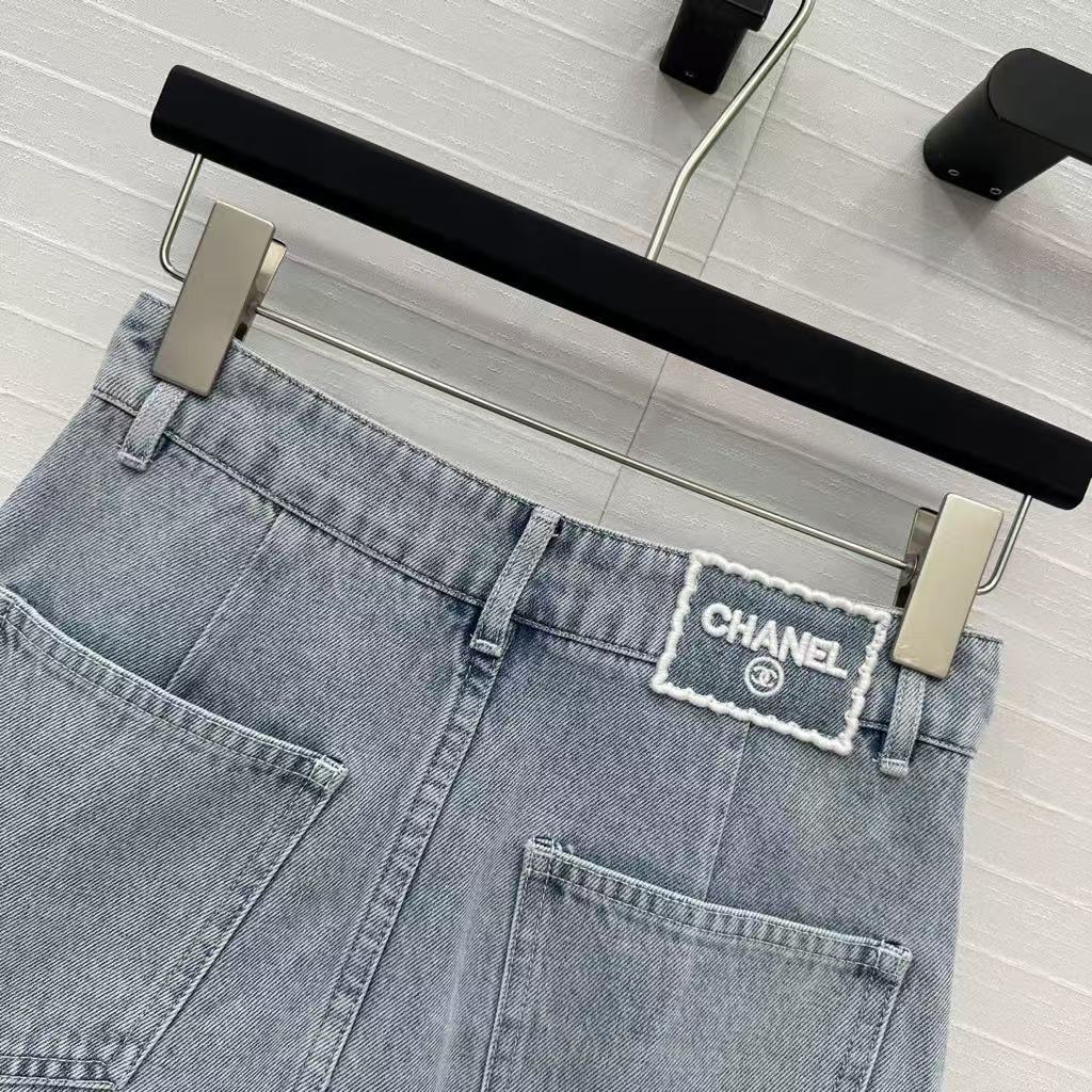25SS Beach Series Double C Hollow Water soluble Flower Embroidered Cowboy Single breasted Short Half Skirt