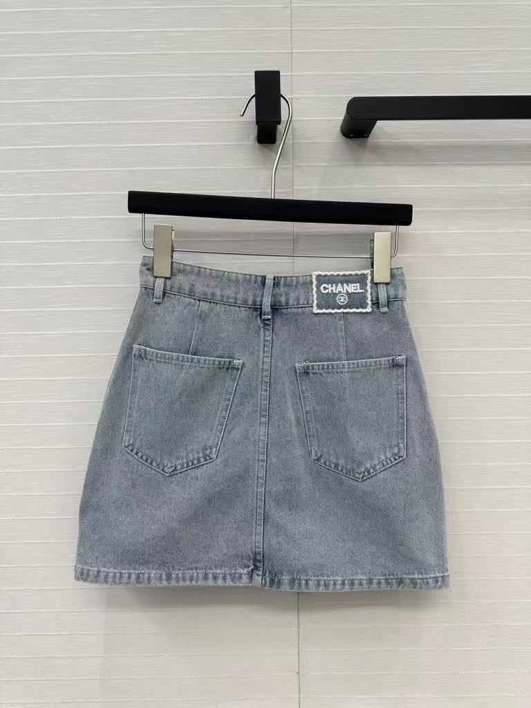25SS Beach Series Double C Hollow Water soluble Flower Embroidered Cowboy Single breasted Short Half Skirt