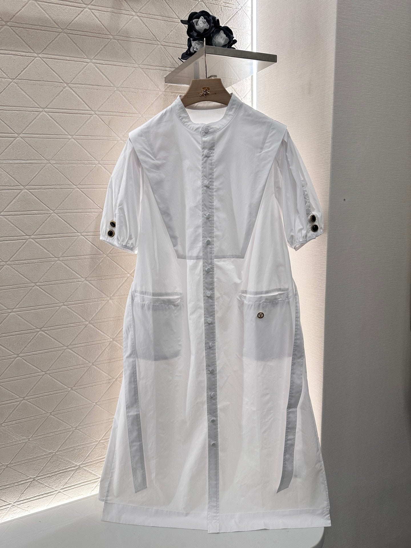 2025 Summer New Round Neck Button Belt Dress
