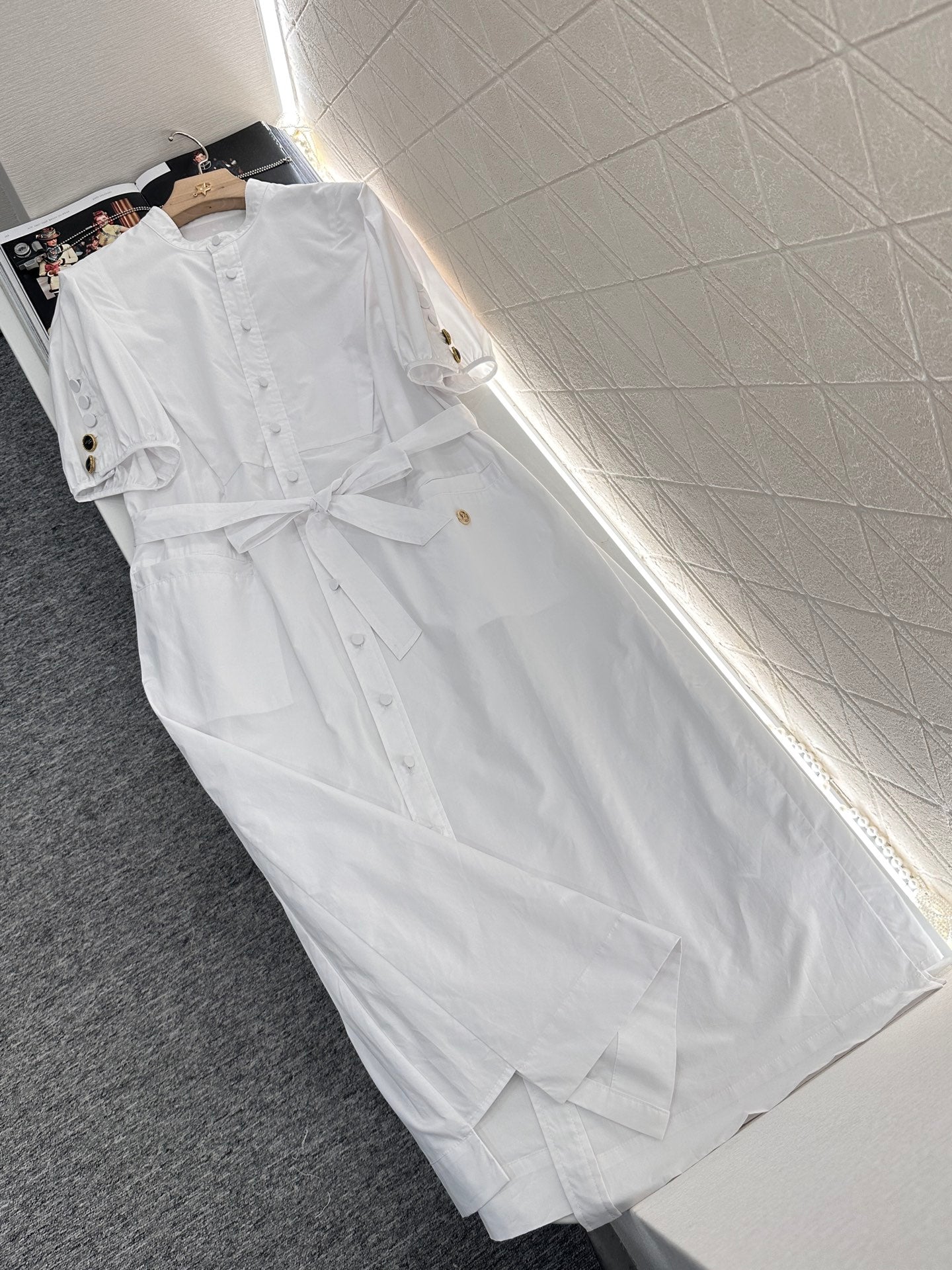 2025 Summer New Round Neck Button Belt Dress