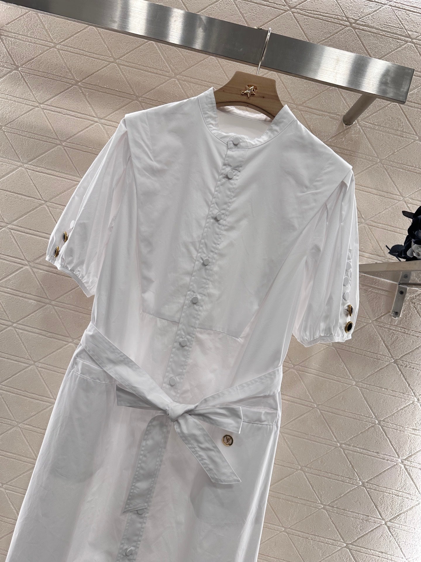 2025 Summer New Round Neck Button Belt Dress