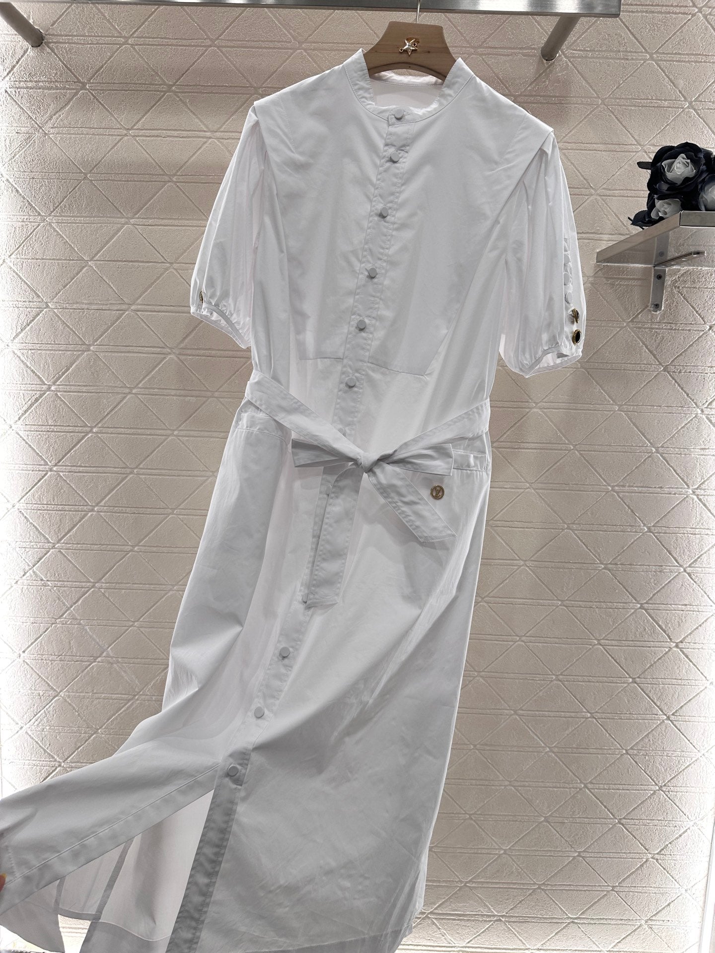 2025 Summer New Round Neck Button Belt Dress