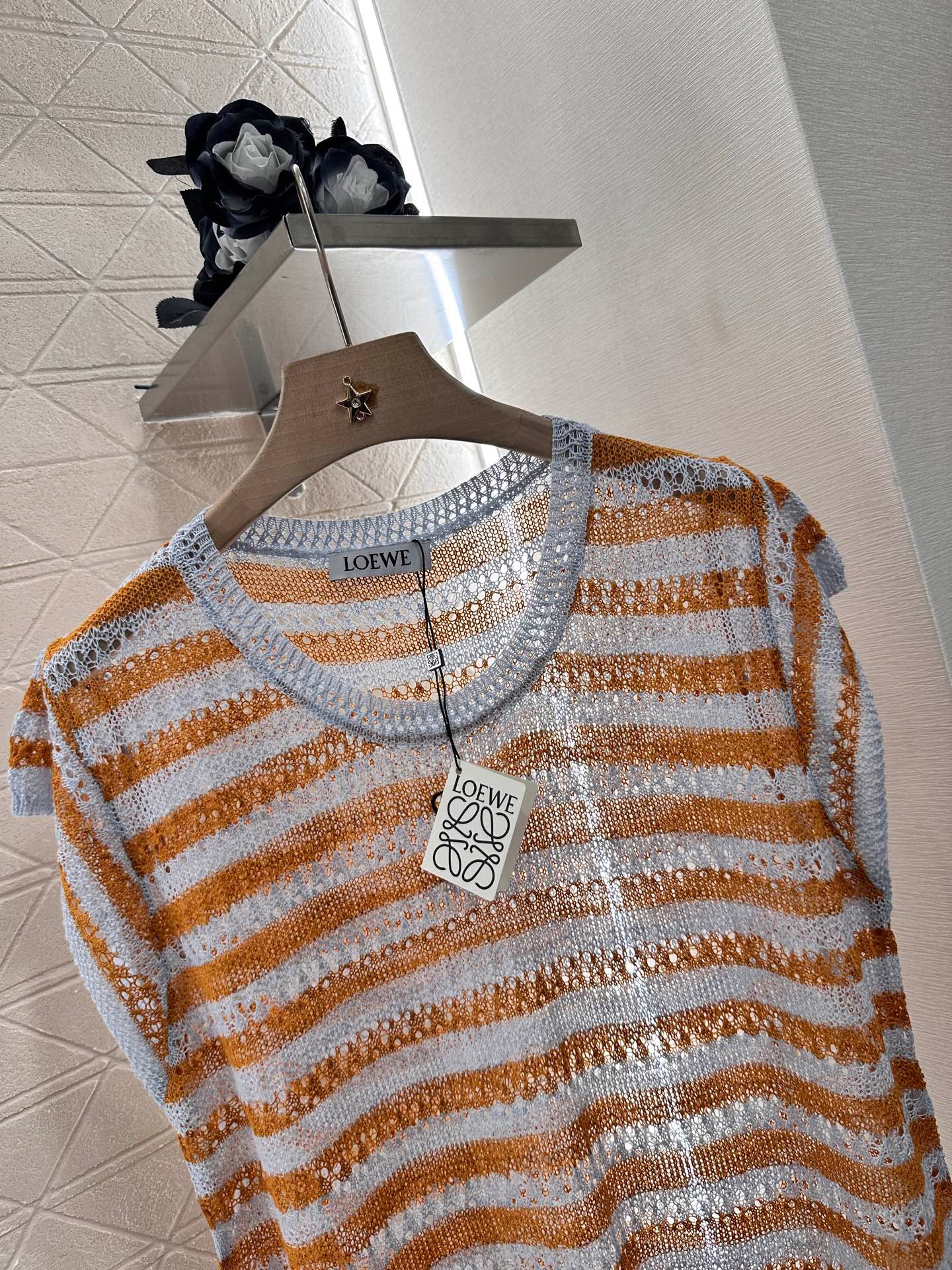 2025 Summer New Totem Embroidery Hollow Knitted Short Sleeves