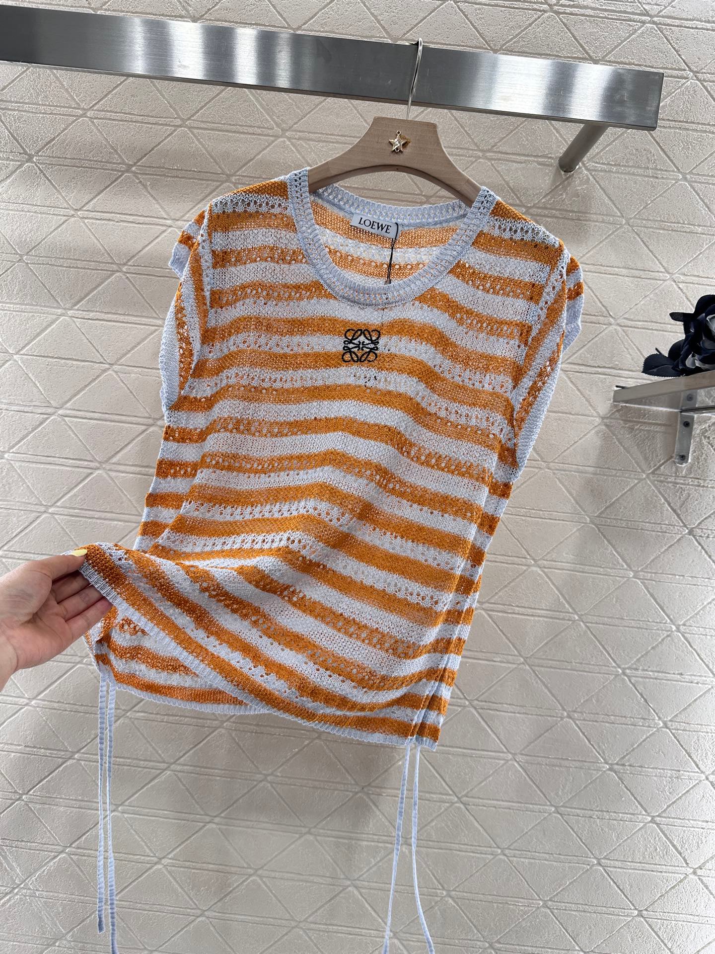 2025 Summer New Totem Embroidery Hollow Knitted Short Sleeves