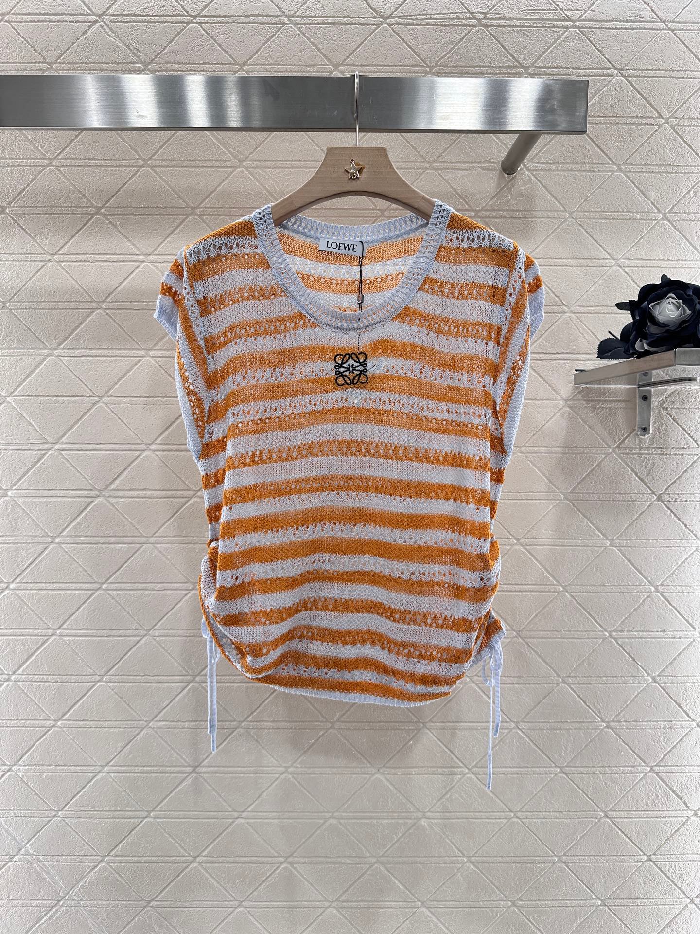 2025 Summer New Totem Embroidery Hollow Knitted Short Sleeves