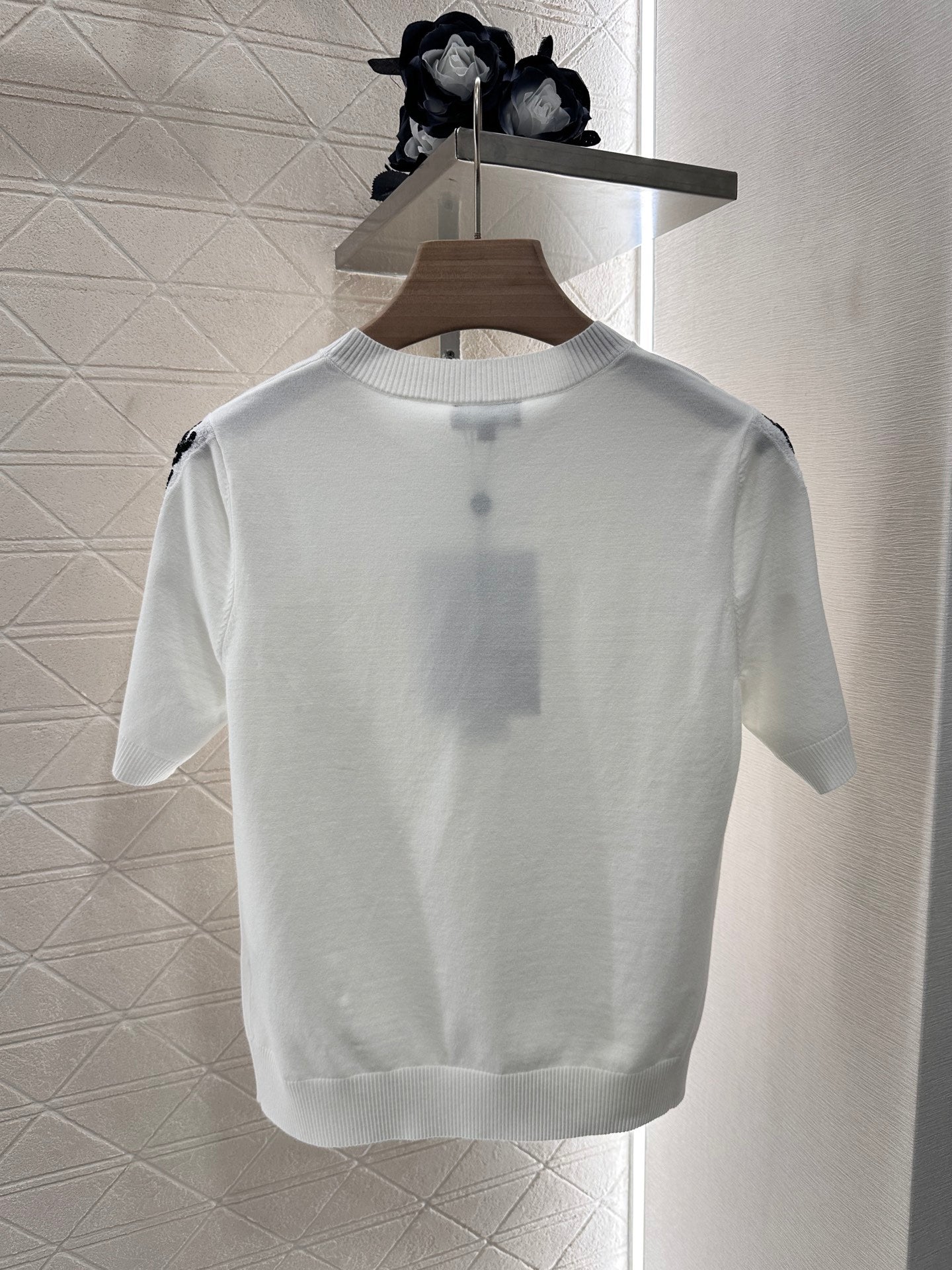 2025 New Arrivals Shoulder Sleeve Sequin Double C Knitted Short Sleeve