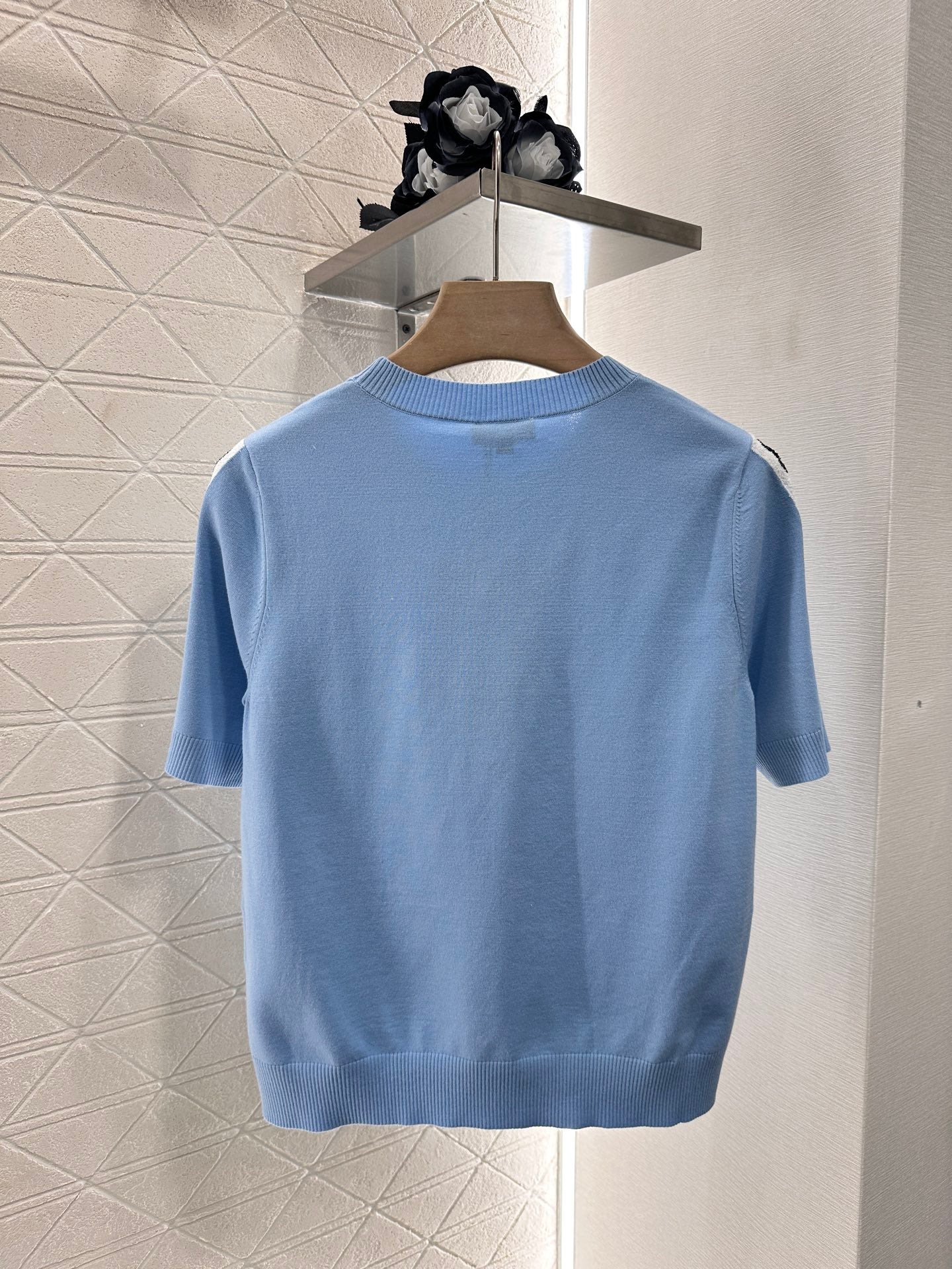 2025 New Arrivals Shoulder Sleeve Sequin Double C Knitted Short Sleeve