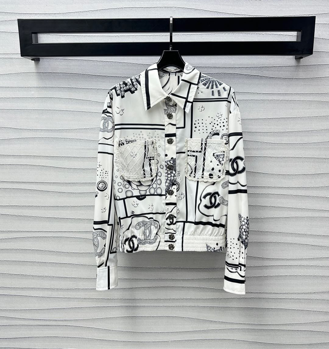 2025 Summer New Lapel Printed Shirt Straight Pants Suit