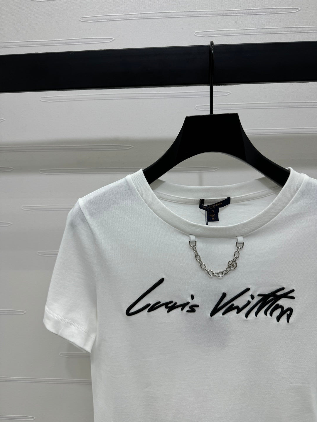 2025 Spring and Summer New Short Embroidered Letter Chain Short Sleeve T-shirt