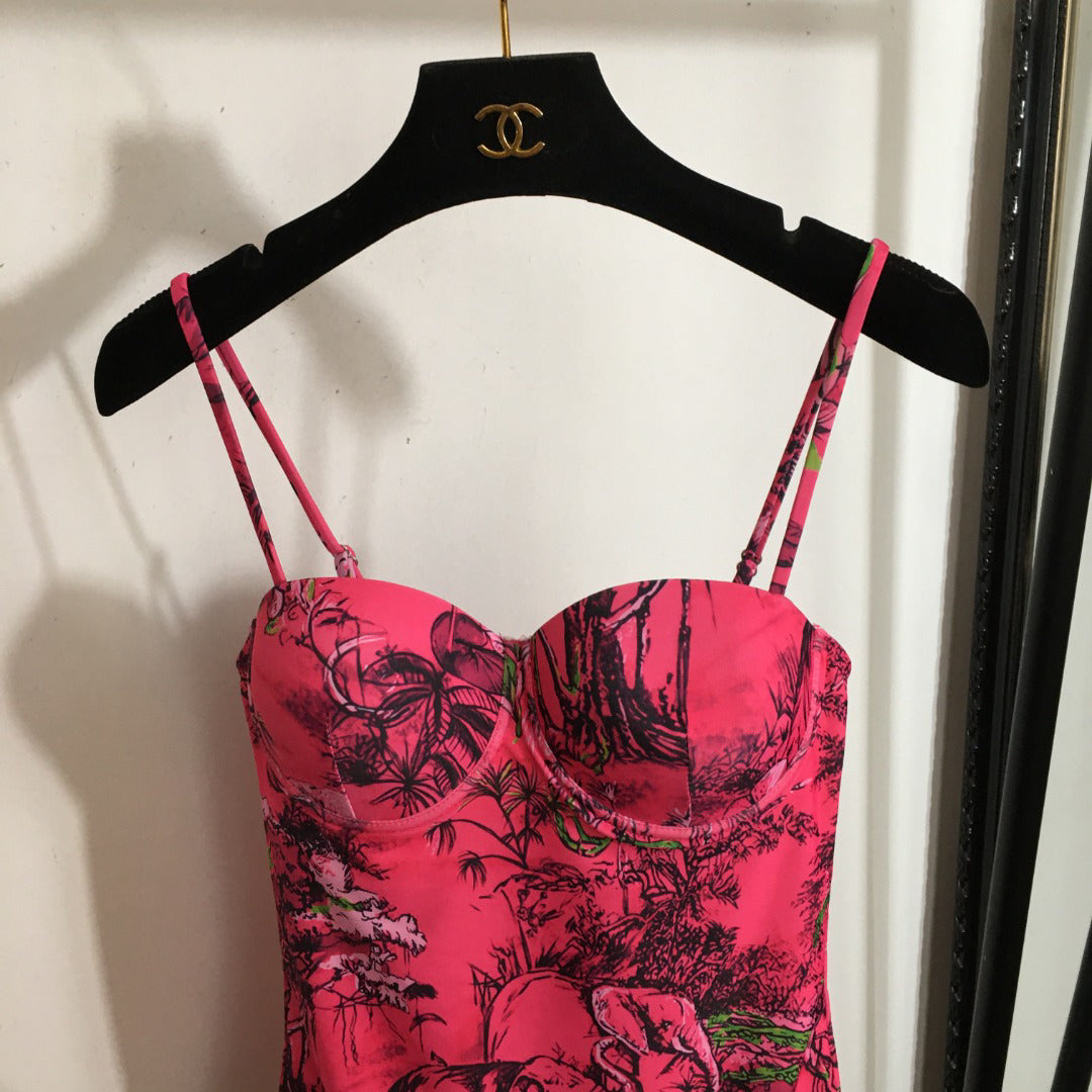 25 Summer new printed tube top suspender swimsuit