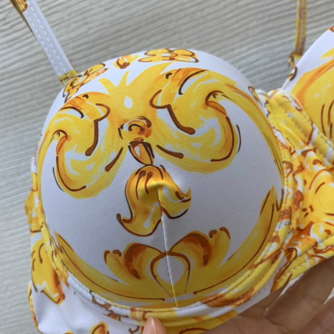 25 Summer new golden retro pattern print swimsuit
