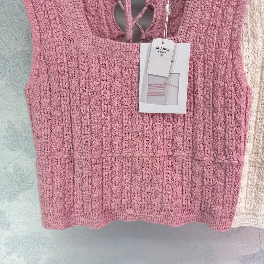 2025 Summer New Square Round Neck Lace-up Knitted Vest