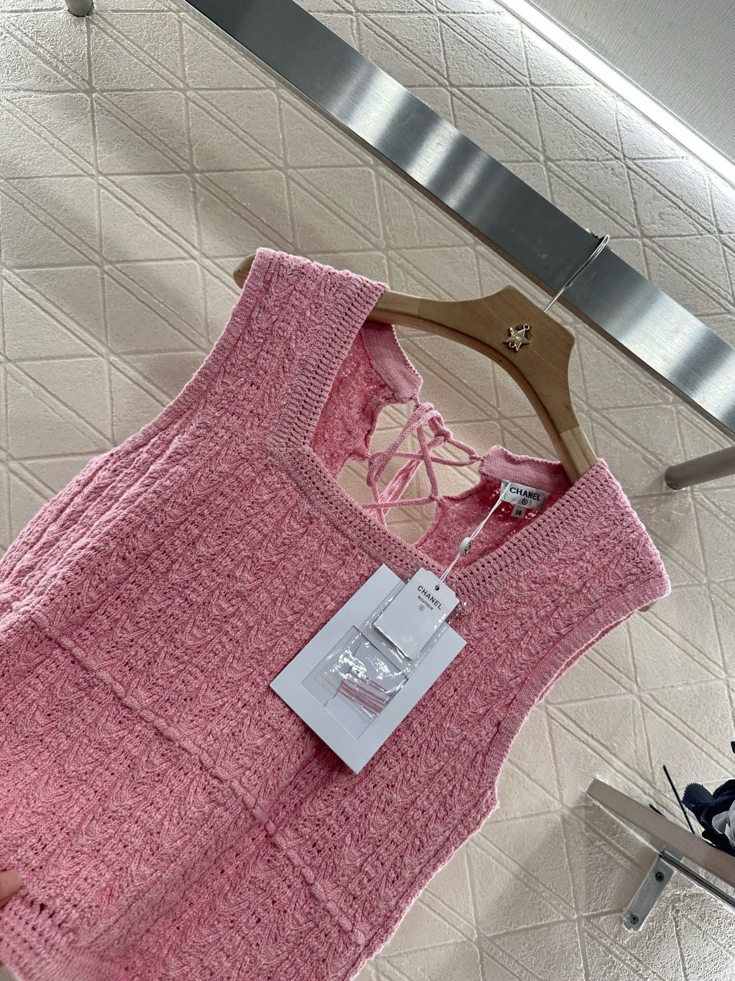 2025 Summer New Square Round Neck Lace-up Knitted Vest