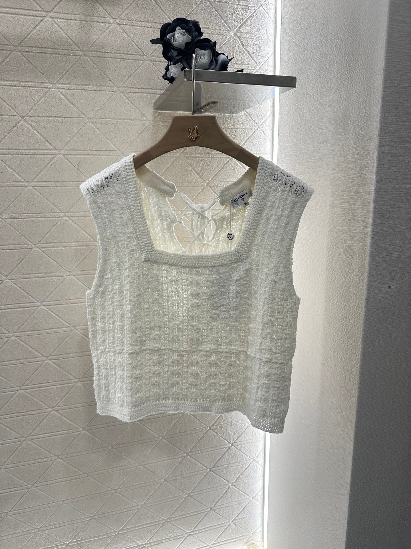 2025 Summer New Square Round Neck Lace-up Knitted Vest