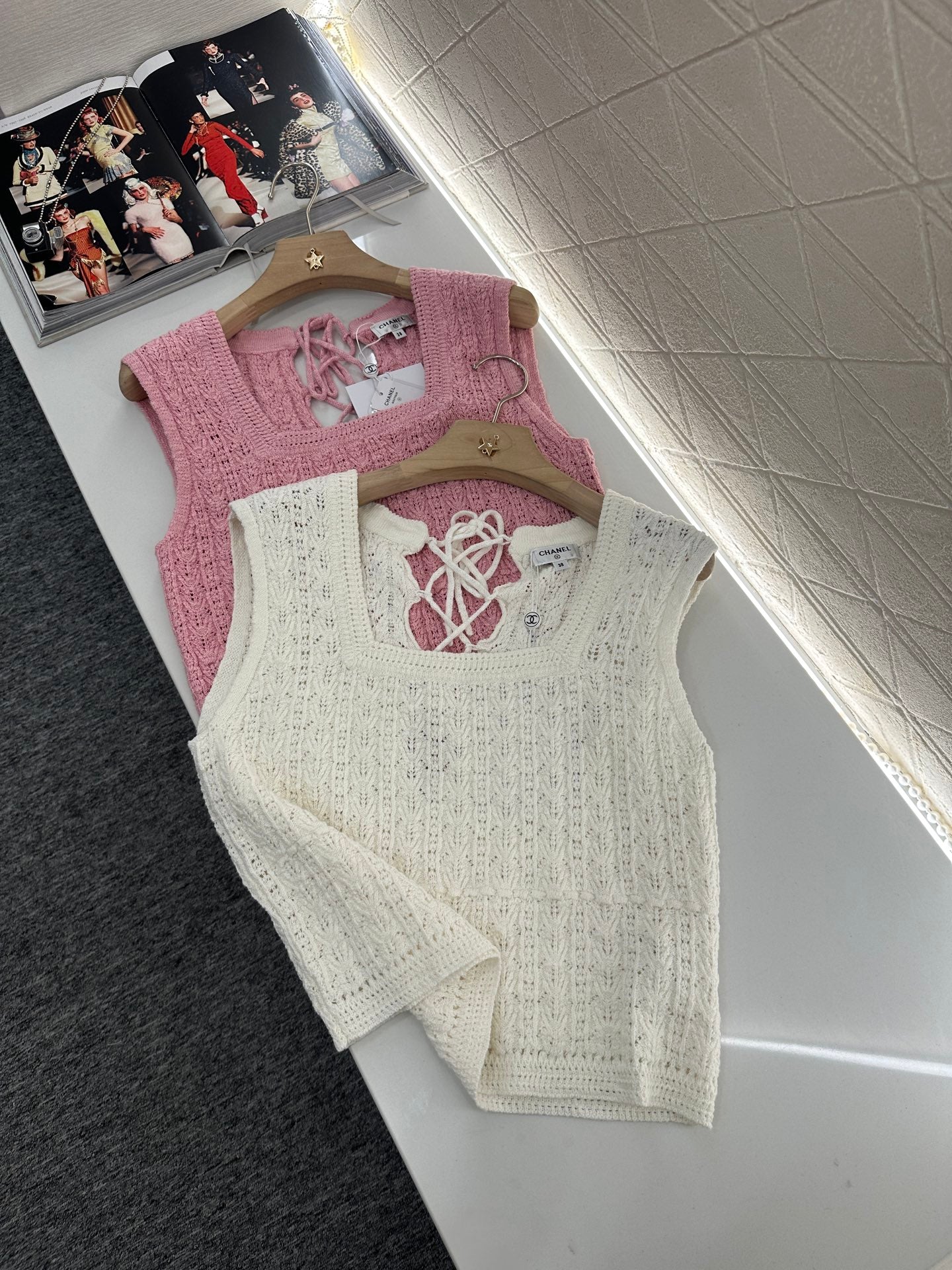 2025 Summer New Square Round Neck Lace-up Knitted Vest