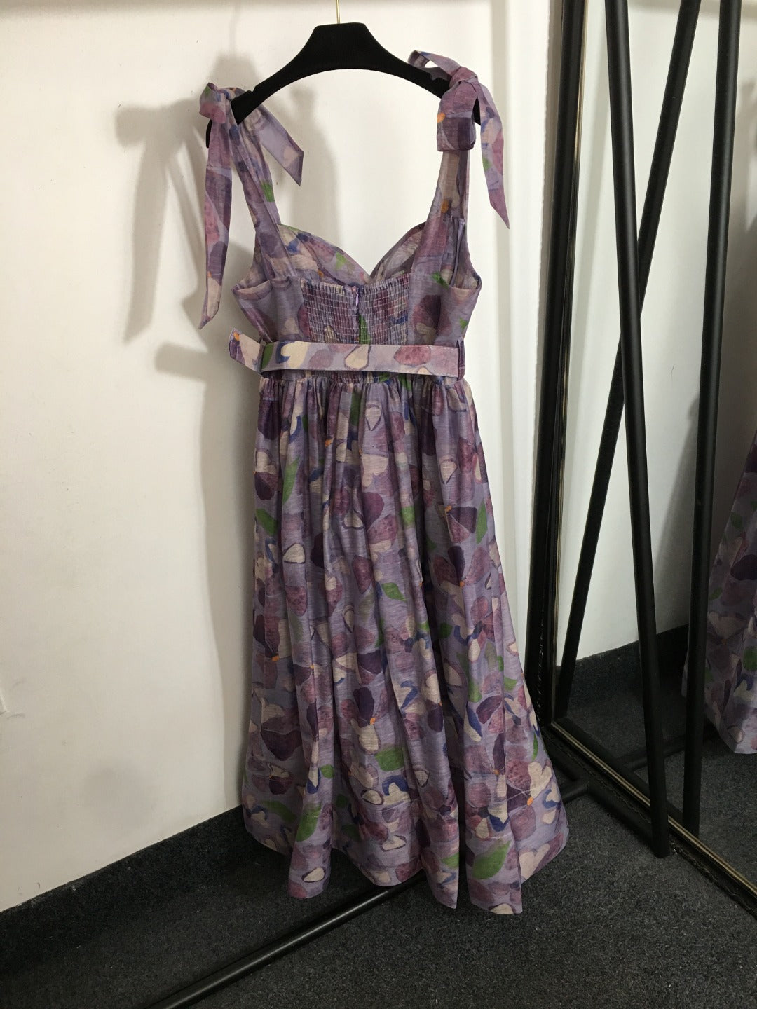 25 Summer new flower print elegant temperament bow suspender dress