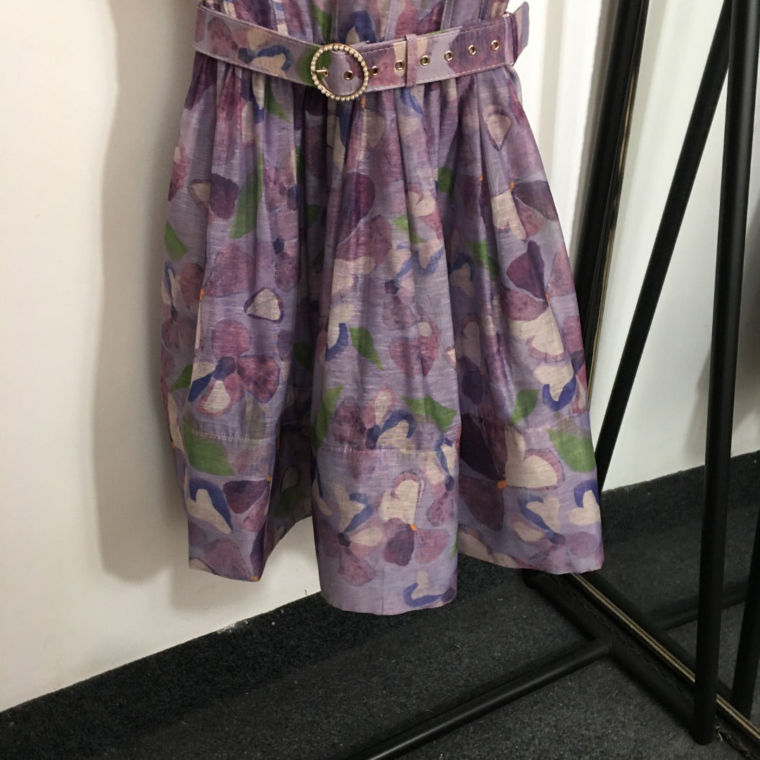 25 Summer new flower print elegant temperament bow suspender dress