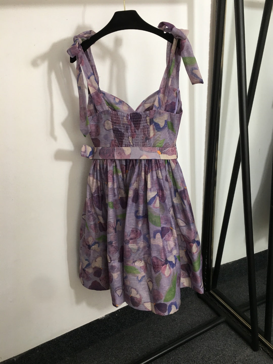 25 Summer new flower print elegant temperament bow suspender dress