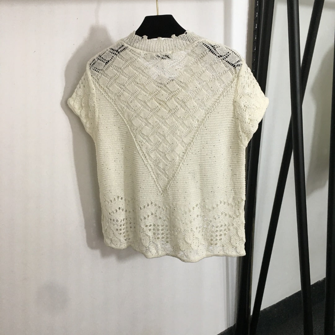 25 Summer new hollow V-neck short-sleeved sweater