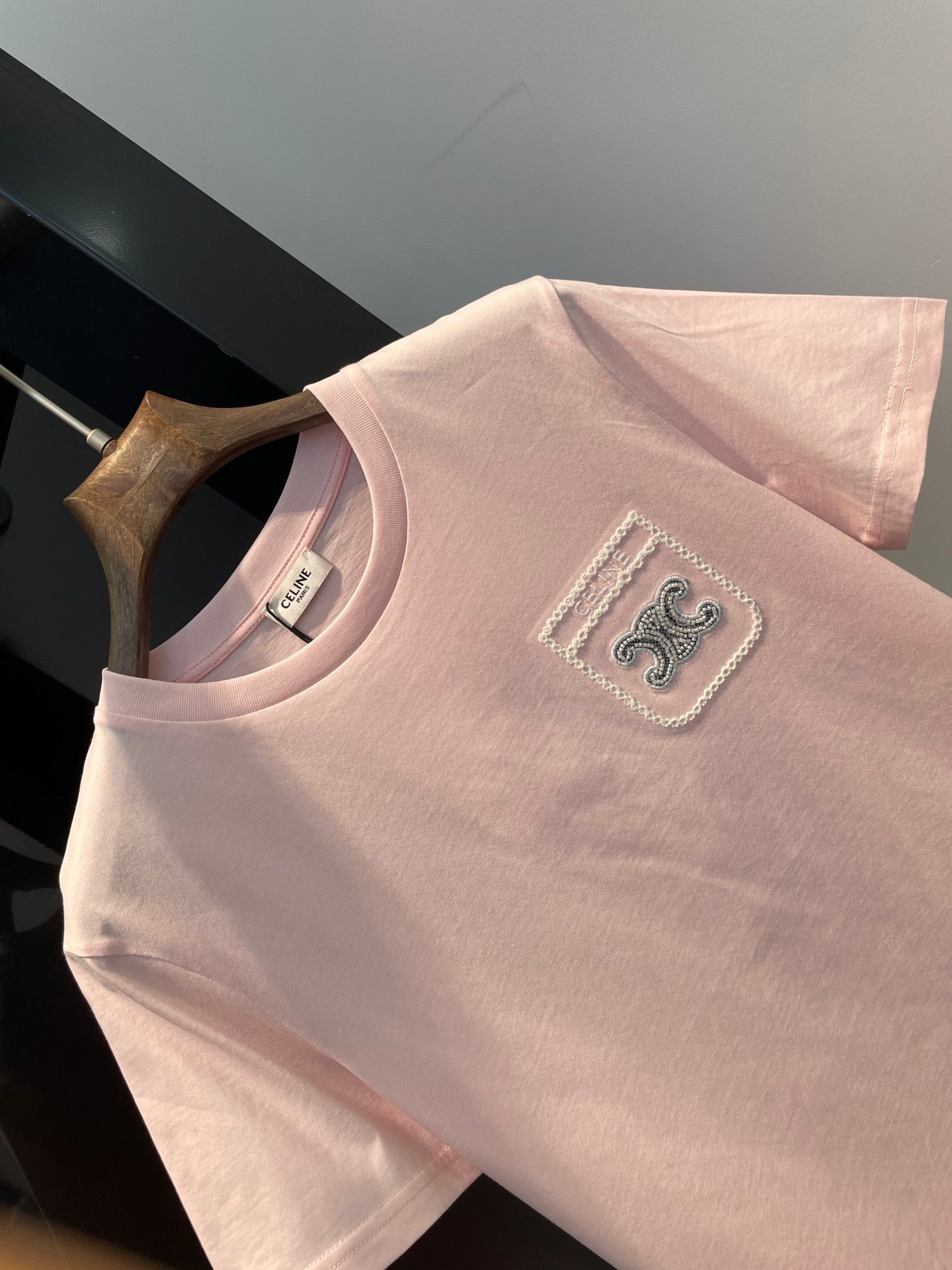 25 Summer new long-sleeved diamond simple letter logo round neck T-shirt