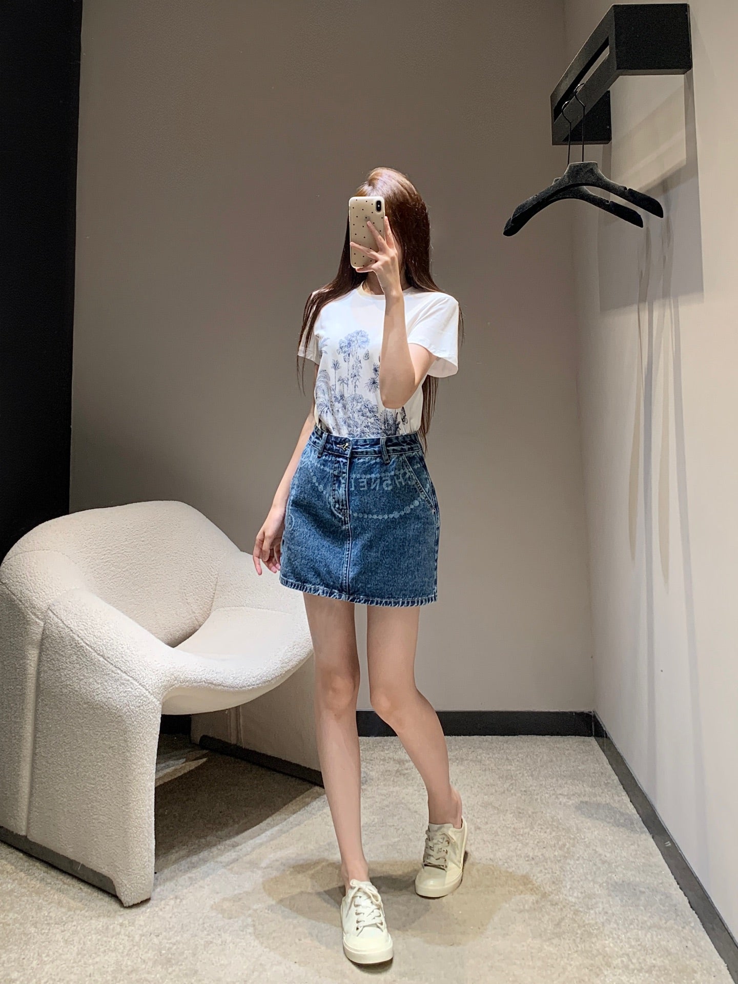 C 25 Printed Denim Half Skirt