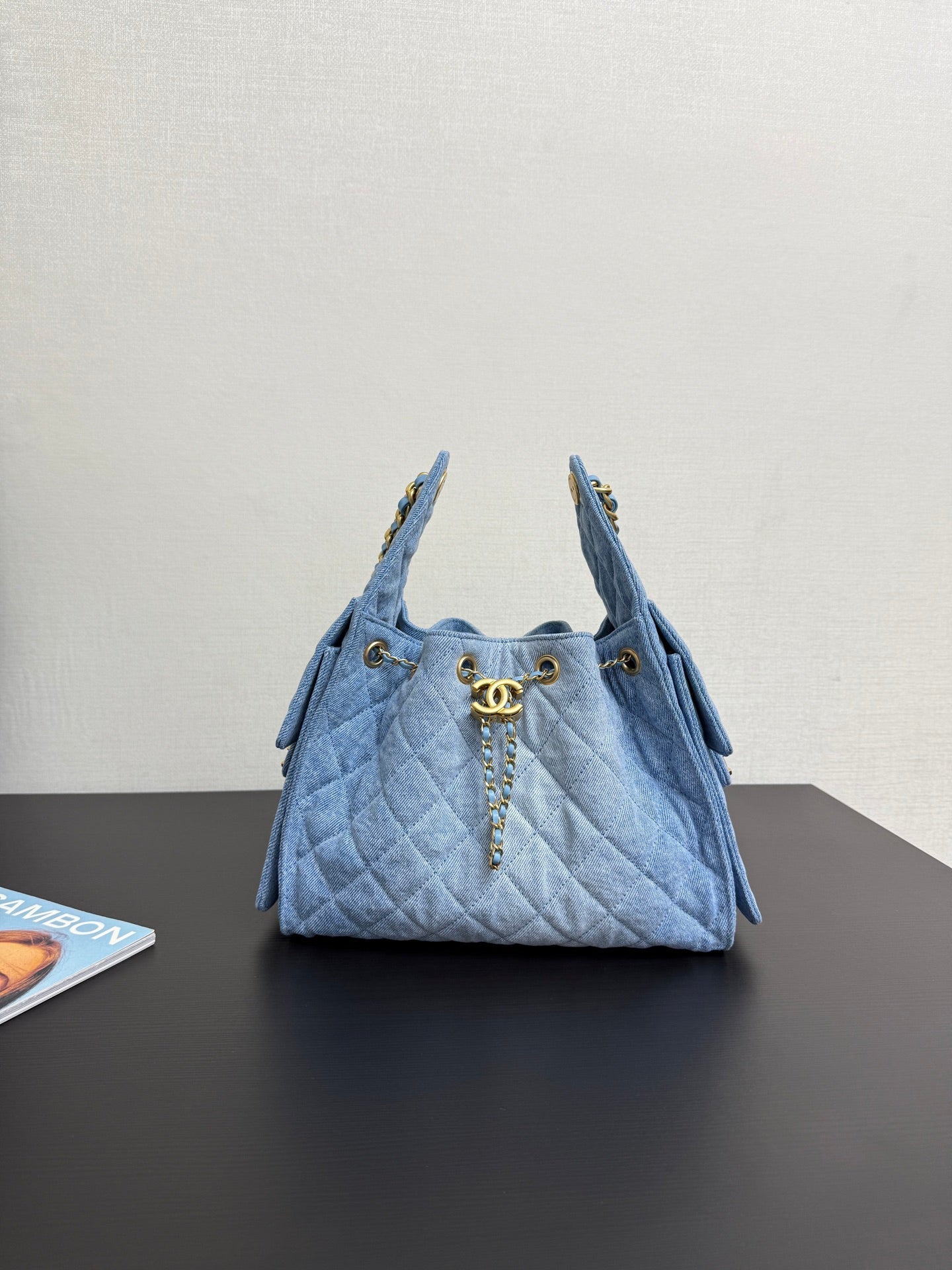 C 25 Denim Light Blue Bucket Drawstring Bag