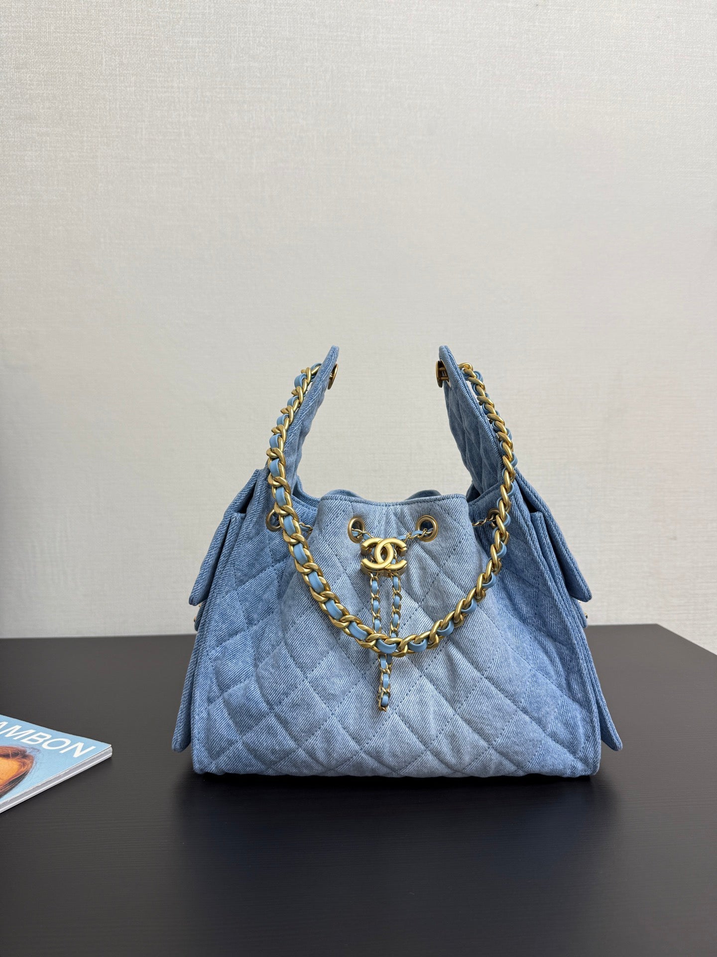 C 25 Denim Light Blue Bucket Drawstring Bag