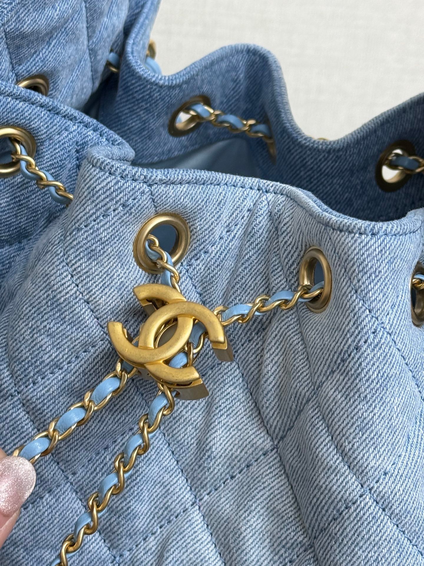 C 25 Denim Light Blue Bucket Drawstring Bag