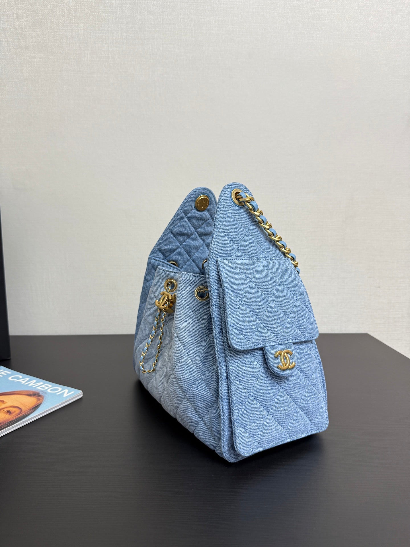 C 25 Denim Light Blue Bucket Drawstring Bag