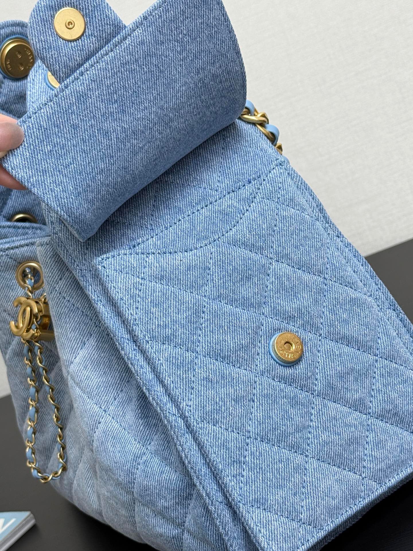 C 25 Denim Light Blue Bucket Drawstring Bag