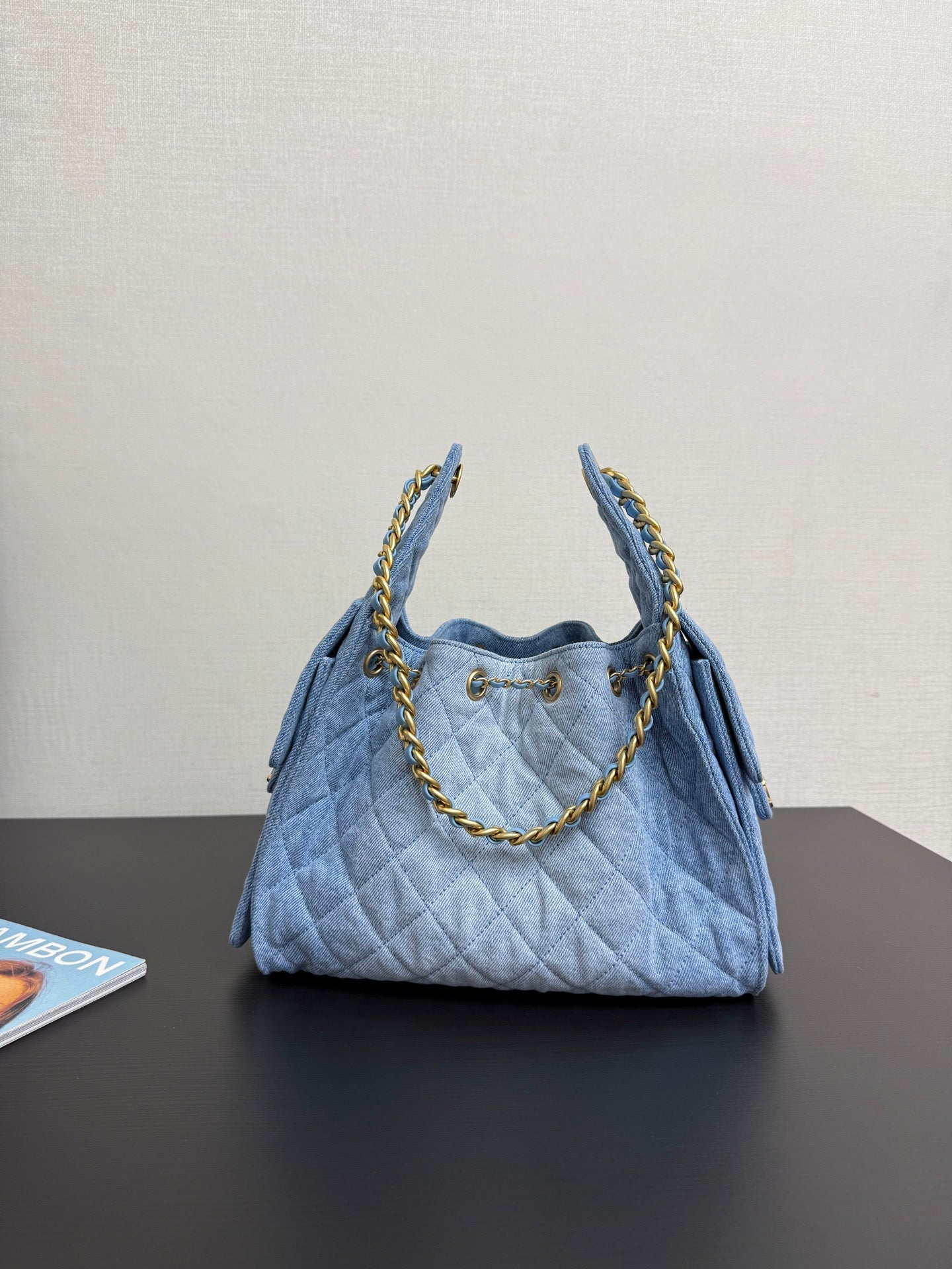 C 25 Denim Light Blue Bucket Drawstring Bag